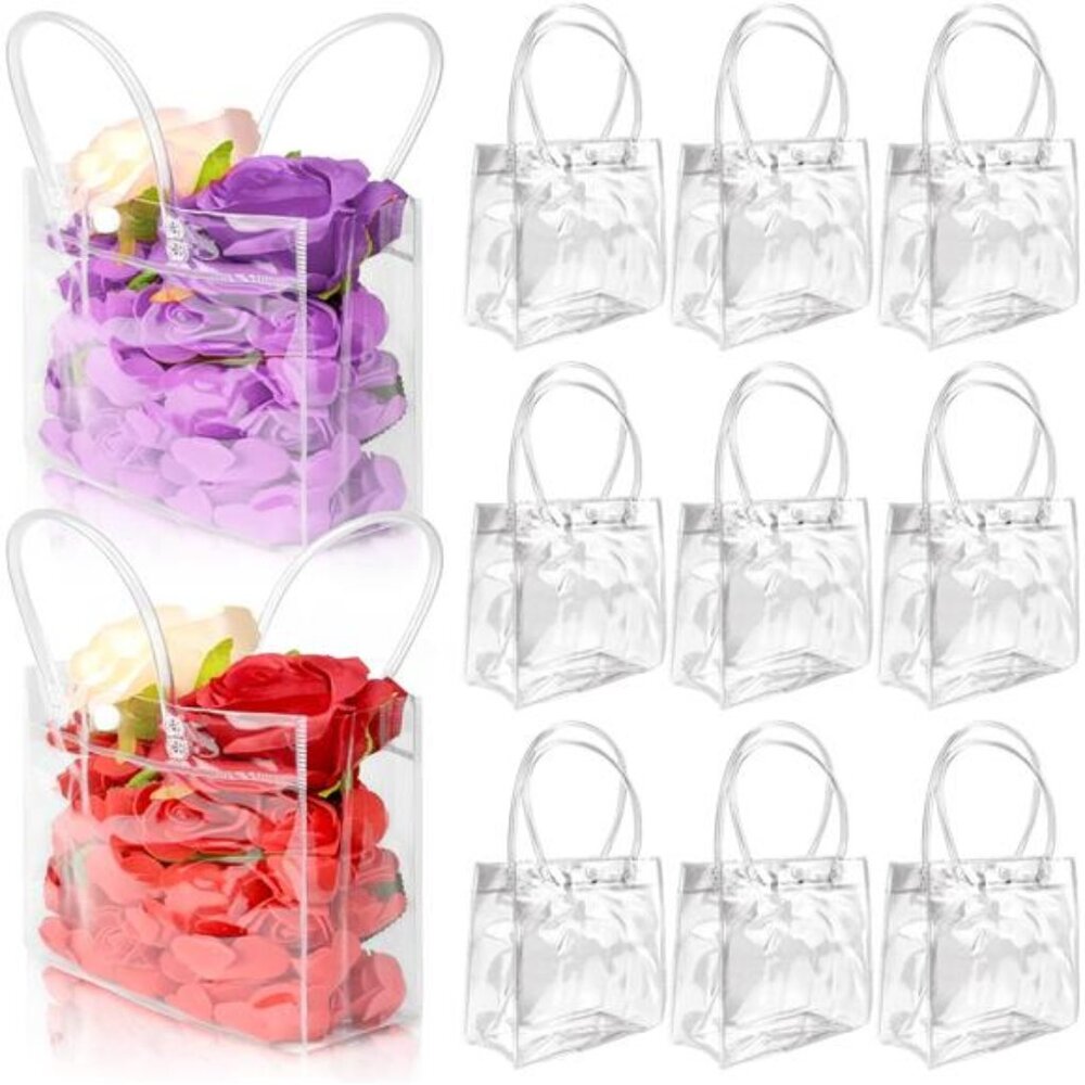 24 PCS Small Clear Gift Bags with Handle,5.9" x 6.3" x 2.8"